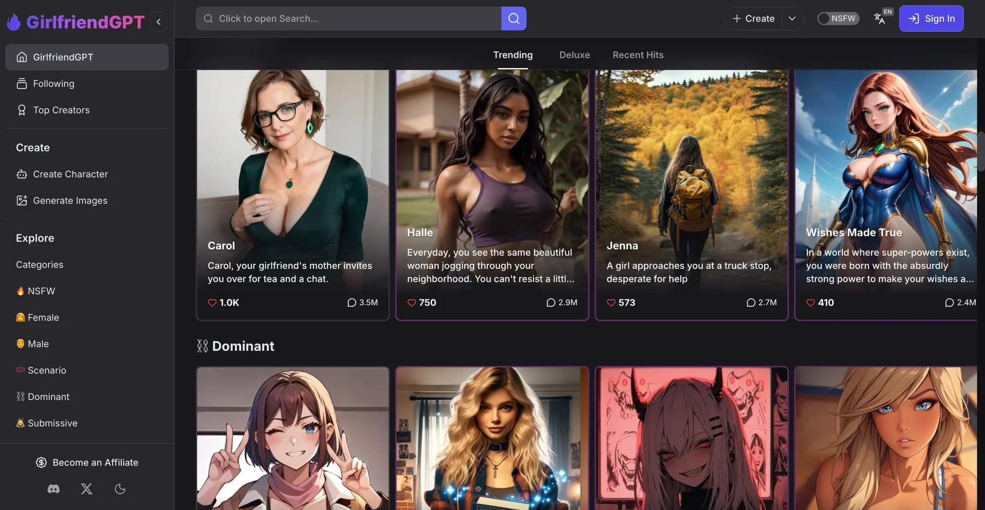 Girlfriend GPT interface